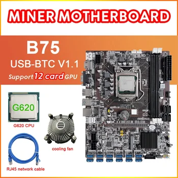 B75 12 Kortelę BTC Kasybos Plokštė+G620 PROCESORIUS+Vėsinimo Ventiliatorius+RJ45 Tinklo Kabelis 12XUSB3.0(PCIE) Lizdą LGA1155 DDR3 RAM MSATA