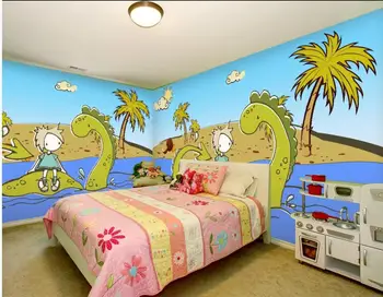 Custom freskos nuotrauka 3d tapetai, Cartoon ranka pieštas dinozaurų vaikų Namų dekoro kambarį 3d sienų freskomis tapetai, sienų ir 3 d