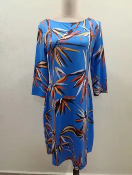 EFATZP Naujas Mados Dizainerio Markės Dress Moterų 3/4 Rankovėmis Mėlyna bambuko Spausdinti Ruožas Jersey Šilko Suknelė Dieną